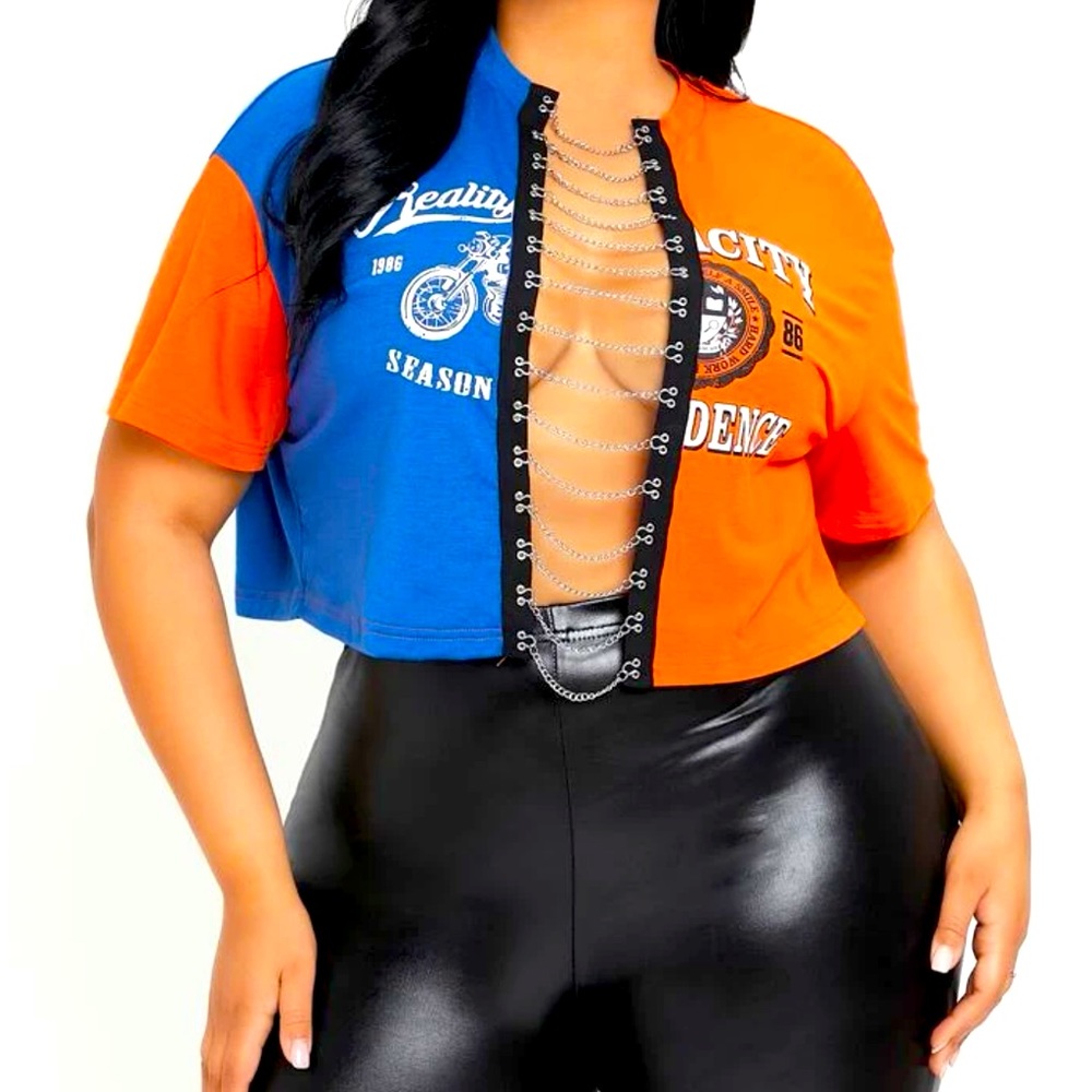 Motorcycle Style Chain Tee| 1X | NWT| 💙🧡💙🧡 Oversize fit for smaller sizes